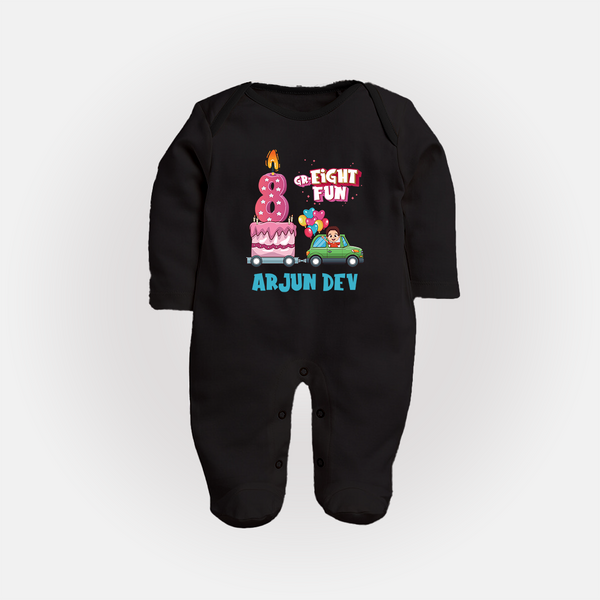 Monthly Milestone Baby Full Sleeve Bodysuit/ Sleep Suit/ Jumpsuit -8th Month | Personalized Print | Cute & Comfortable - BLACK - New Born (Chest 7.5")