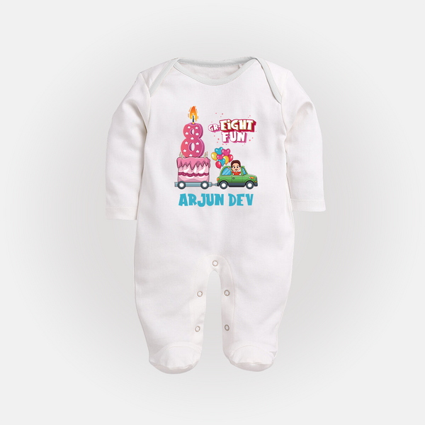 Monthly Milestone Baby Full Sleeve Bodysuit/ Sleep Suit/ Jumpsuit -8th Month | Personalized Print | Cute & Comfortable - WHITE - New Born (Chest 7.5")