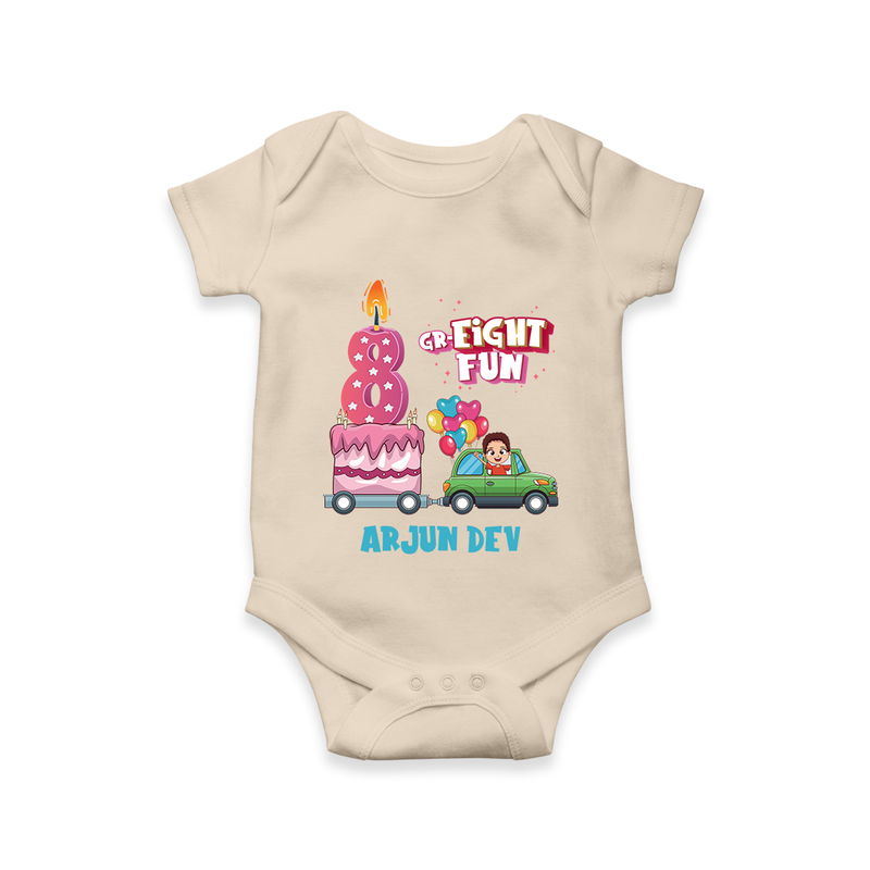 Celebrate Your Babies 8th Month With "GR-EIGHT FUN" - Customized Romper For Babies With Name - IVORY - 0 - 3 Months Old (Chest 16")