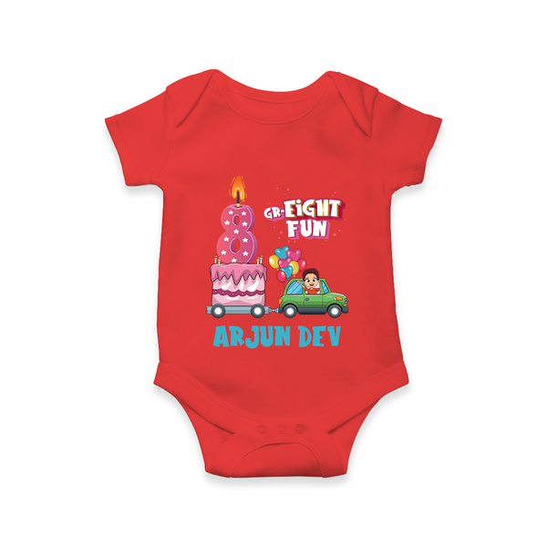 Monthly Milestone Baby Bodysuit -8th Month | Personalized Print | Cute & Comfortable - RED - New Born (Chest 14")