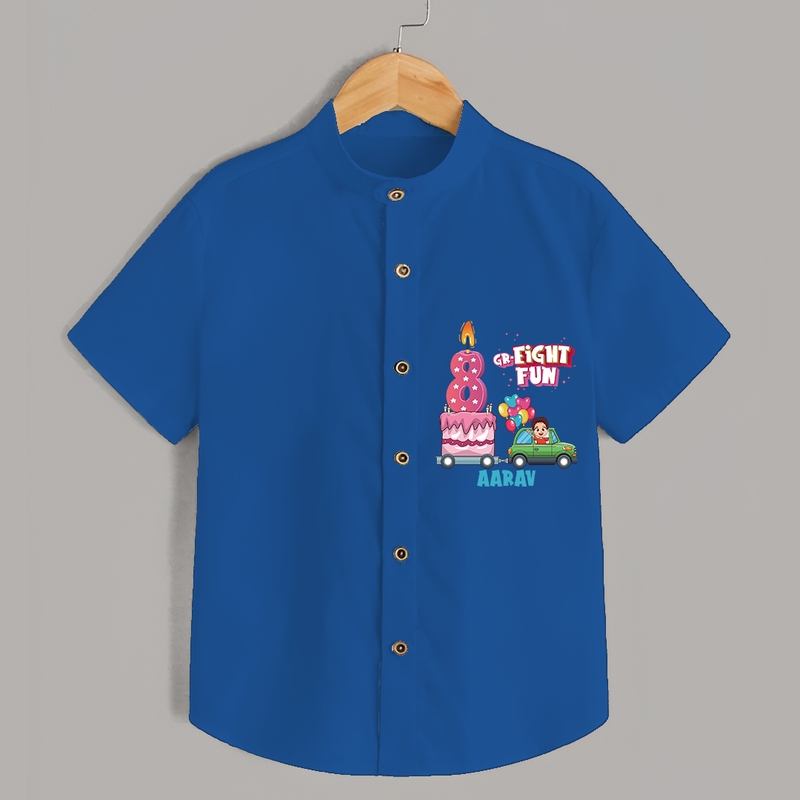 Gr-Eight Fun 8th Birthday – Custom Name Shirt for Boys - COBALT BLUE - 0 - 6 Months Old (Chest 21")