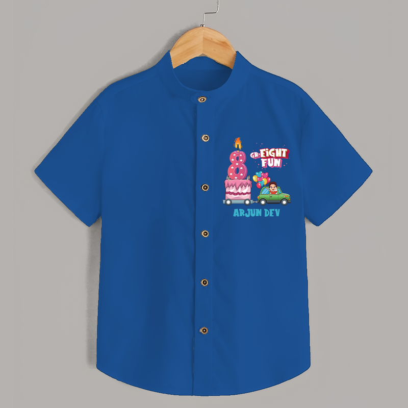 Celebrate Your Kids 8th Year Birthday With "GR-EIGHT FUN" - Personalized Birthday Shirts with Customized Name - COBALT BLUE - 0 - 6 Months Old (Chest 23")