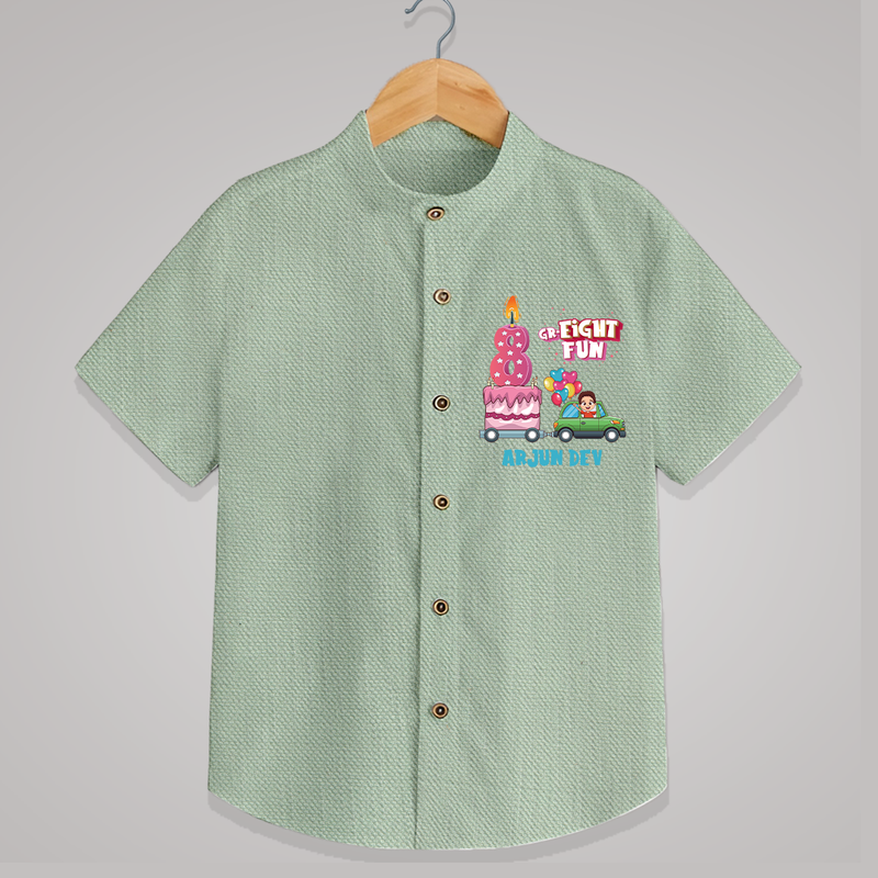 Celebrate Your Kids 8th Year Birthday With "GR-EIGHT FUN" - Personalized Birthday Shirts with Customized Name - MINT GREEN - 0 - 6 Months Old (Chest 23")