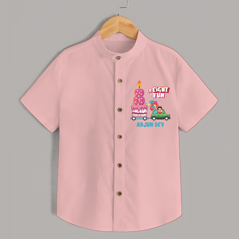 Celebrate Your Kids 8th Year Birthday With "GR-EIGHT FUN" - Personalized Birthday Shirts with Customized Name - PEACH - 0 - 6 Months Old (Chest 23")