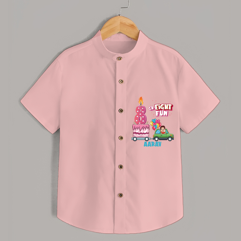 Gr-Eight Fun 8th Birthday – Custom Name Shirt for Boys - PEACH - 0 - 6 Months Old (Chest 21")