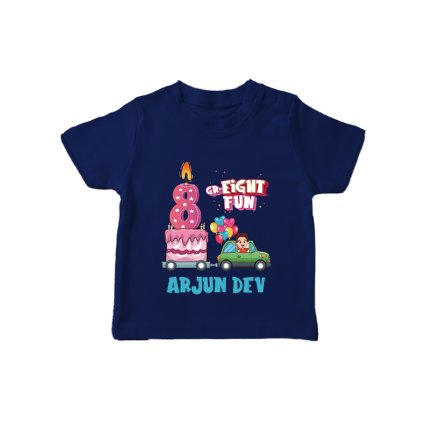 Monthly Milestone Baby T-Shirt -8th Month | Personalized Print | Cute & Comfortable - NAVY BLUE - 0-5 Months Old (Chest 17")