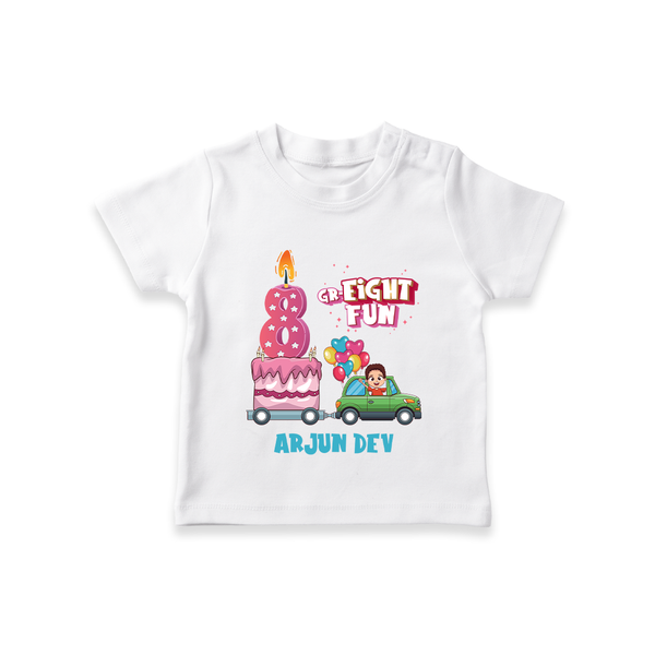 Celebrate Your Kids 8th Year Birthday With "GR-EIGHT FUN" - Personalized Birthday T-Shirts with Customized Name For Boys - WHITE - 0-5 Months Old (Chest 17")