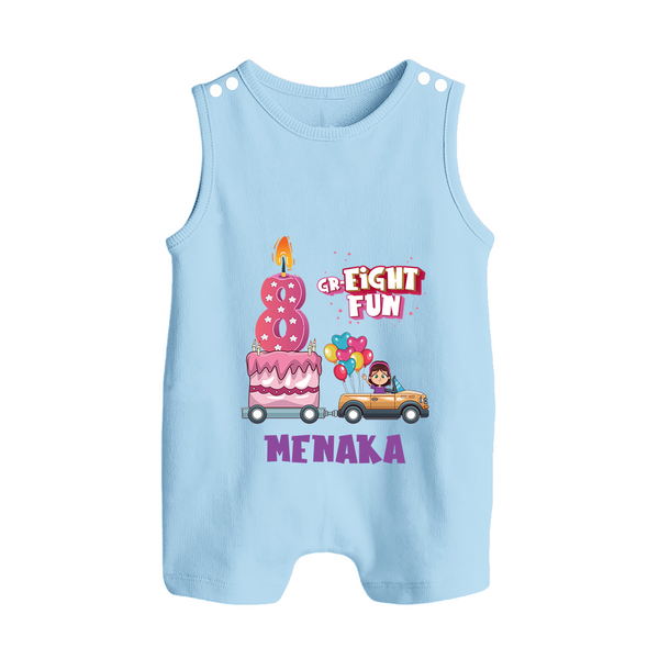 Adorable 8th Month Baby Romper Suit/ Sleeveless Romper | Name Printed Cotton Romper Suit/ Sleeveless Romper | Perfect for Photos - BABY BLUE - 0 - 5 Months Old (Chest 18")