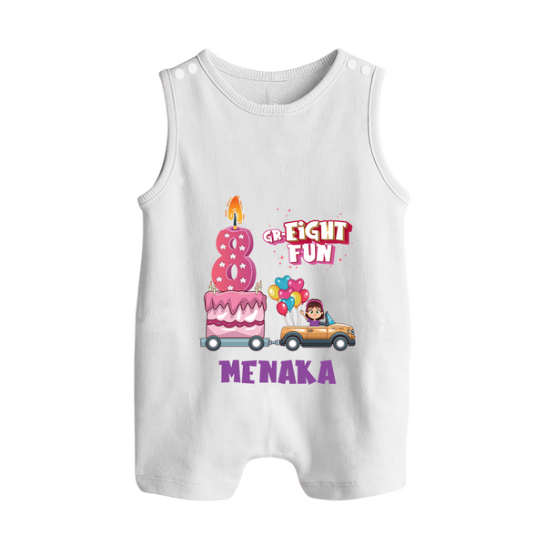 Adorable 8th Month Baby Romper Suit/ Sleeveless Romper | Name Printed Cotton Romper Suit/ Sleeveless Romper | Perfect for Photos - WHITE - 0 - 5 Months Old (Chest 18")