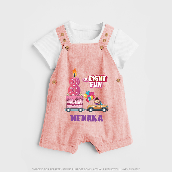 Adorable 8th Month Baby Dungaree Set | Name Printed Cotton Dungaree Set | Perfect for Photos - PEACH - 0 - 5 Months Old (Chest 18")