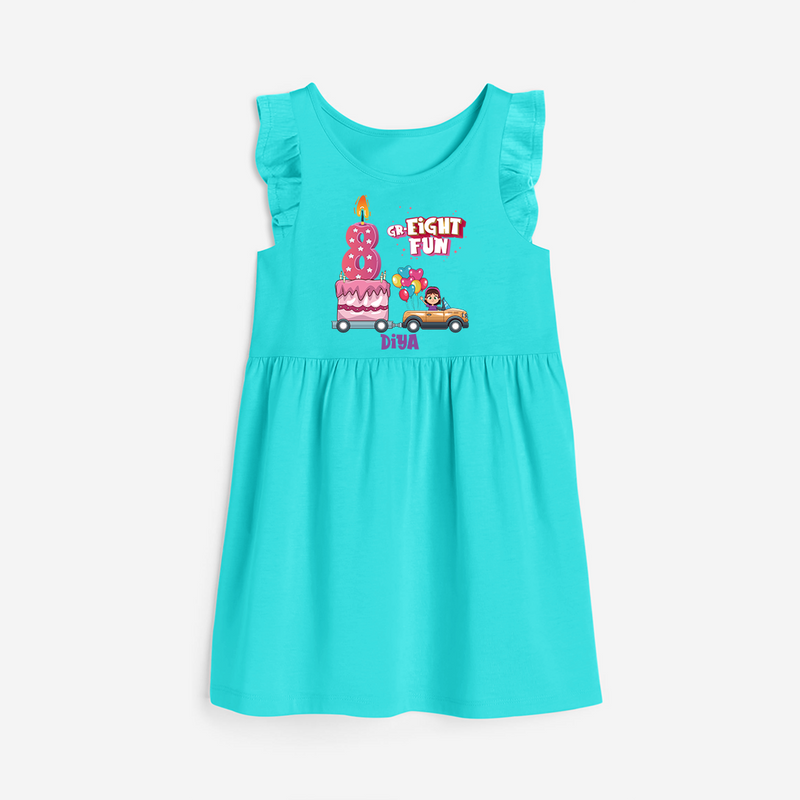 Gr-Eight Fun 8th Birthday – Personalized Name Frock for Girls - LIGHT BLUE - 0 - 6 Months Old (Chest 18")