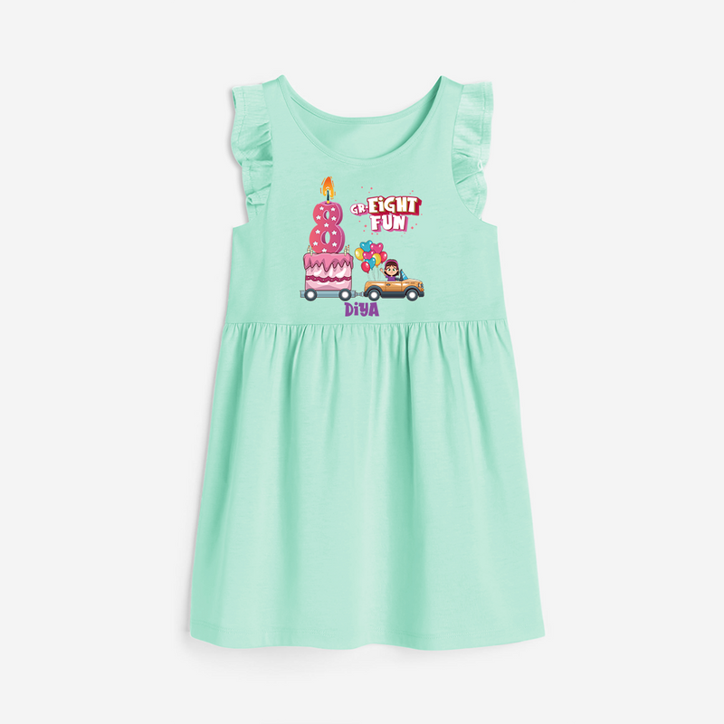 Gr-Eight Fun 8th Birthday – Personalized Name Frock for Girls - TEAL GREEN - 0 - 6 Months Old (Chest 18")