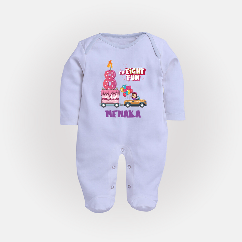 Adorable 8th Month Baby Full Sleeve Bodysuit/ Sleep Suit/ Jumpsuit | Name Printed Cotton Full Sleeve Bodysuit/ Sleep Suit/ Jumpsuit | Perfect for Photos - BABY BLUE - New Born (Chest 7.5")