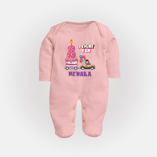 Adorable 8th Month Baby Full Sleeve Bodysuit/ Sleep Suit/ Jumpsuit | Name Printed Cotton Full Sleeve Bodysuit/ Sleep Suit/ Jumpsuit | Perfect for Photos - BABY PINK - New Born (Chest 7.5")