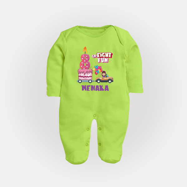 Adorable 8th Month Baby Full Sleeve Bodysuit/ Sleep Suit/ Jumpsuit | Name Printed Cotton Full Sleeve Bodysuit/ Sleep Suit/ Jumpsuit | Perfect for Photos - LIME GREEN - New Born (Chest 7.5")