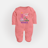 Adorable 8th Month Baby Full Sleeve Bodysuit/ Sleep Suit/ Jumpsuit | Name Printed Cotton Full Sleeve Bodysuit/ Sleep Suit/ Jumpsuit | Perfect for Photos - PEACH - New Born (Chest 7.5")