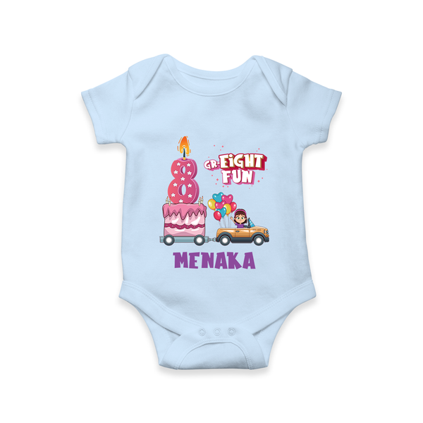 Adorable 8th Month Baby Romper | Name Printed Cotton Onesie | Perfect for Photos - BABY BLUE - New Born (Chest 14")