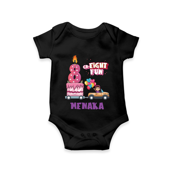Adorable 8th Month Baby Romper | Name Printed Cotton Onesie | Perfect for Photos - BLACK - New Born (Chest 14")