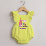 Adorable 8th Month Baby Romper Frock | Name Printed Cotton Romper Frock | Perfect for Photos - PASTEL YELLOW - 0 - 3 Months Old (Chest 19")