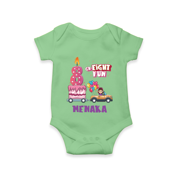 Adorable 8th Month Baby Romper | Name Printed Cotton Onesie | Perfect for Photos - GREEN - New Born (Chest 14")