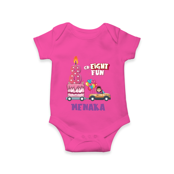 Adorable 8th Month Baby Romper | Name Printed Cotton Onesie | Perfect for Photos - HOT PINK - New Born (Chest 14")