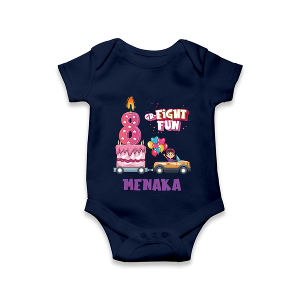 Adorable 8th Month Baby Romper | Name Printed Cotton Onesie | Perfect for Photos - NAVY BLUE - New Born (Chest 14")