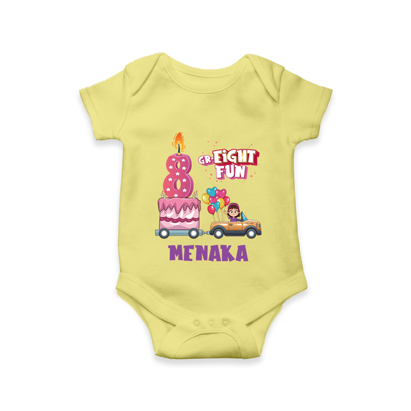 Adorable 8th Month Baby Romper | Name Printed Cotton Onesie | Perfect for Photos - PASTEL YELLOW - New Born (Chest 14")