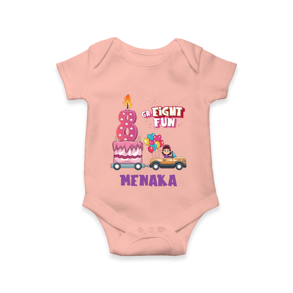 Adorable 8th Month Baby Romper | Name Printed Cotton Onesie | Perfect for Photos - PEACH - New Born (Chest 14")