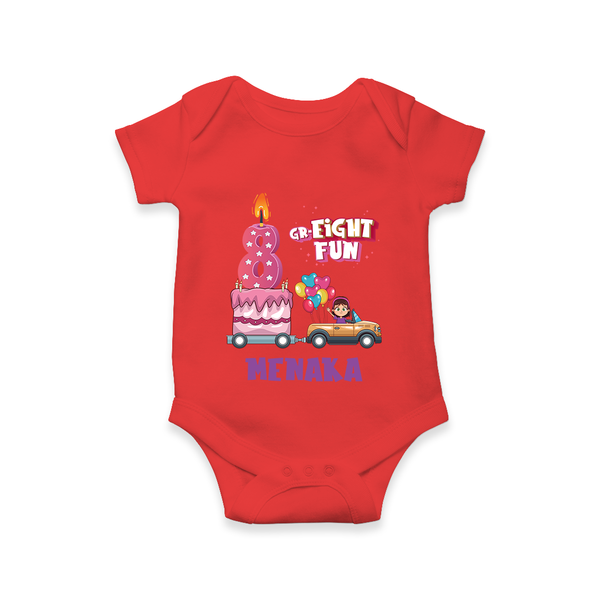 Adorable 8th Month Baby Romper | Name Printed Cotton Onesie | Perfect for Photos - RED - New Born (Chest 14")