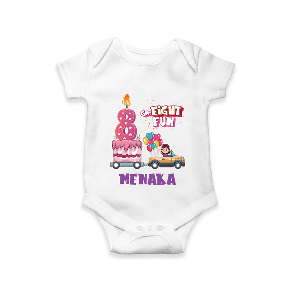 Adorable 8th Month Baby Romper | Name Printed Cotton Onesie | Perfect for Photos - WHITE - New Born (Chest 14")