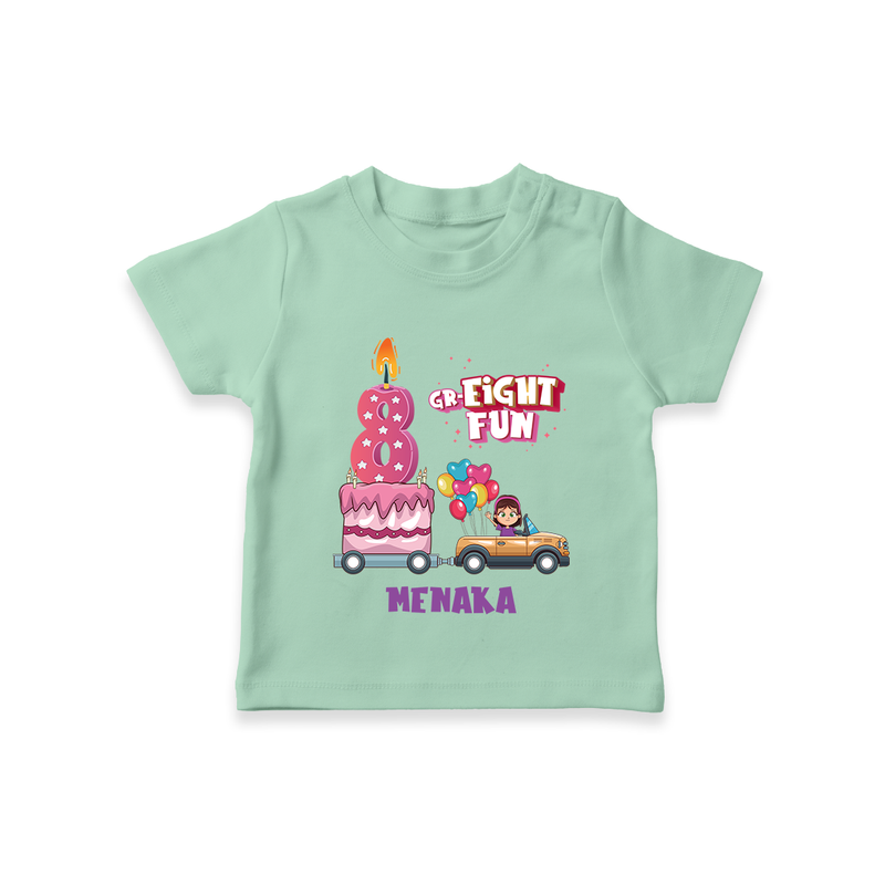 Celebrate Your Kids 8th Year Birthday With "GR-EIGHT FUN" - Personalized Birthday T-Shirts with Customized Name For Girls - MINT GREEN - 0-5 Months Old (Chest 17")