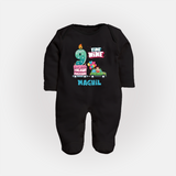 Baby Milestone Full Sleeve Bodysuit/ Sleep Suit/ Jumpsuit | Custom 9 Month Full Sleeve Bodysuit/ Sleep Suit/ Jumpsuit | Soft, Skin-Friendly Cotton - BLACK - New Born (Chest 7.5")