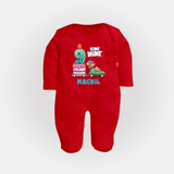 Baby Milestone Full Sleeve Bodysuit/ Sleep Suit/ Jumpsuit | Custom 9 Month Full Sleeve Bodysuit/ Sleep Suit/ Jumpsuit | Soft, Skin-Friendly Cotton - RED - New Born (Chest 7.5")