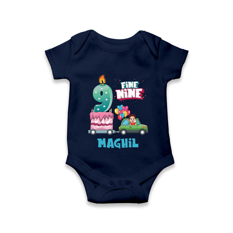 Baby Milestone Romper | Custom 9 Month Onesie | Soft, Skin-Friendly Cotton - NAVY BLUE - New Born (Chest 14")