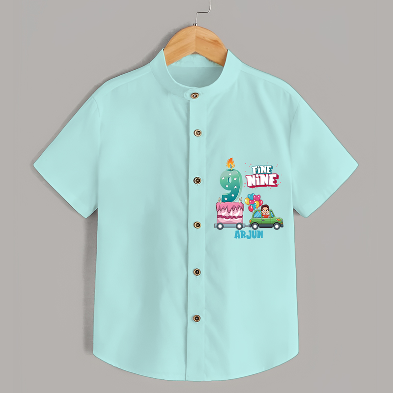 Fine-Nine 9th Birthday – Custom Name Shirt for Boys - ARCTIC BLUE - 0 - 6 Months Old (Chest 21")