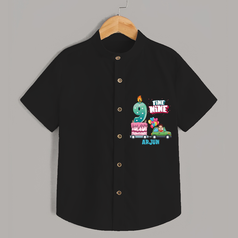 Fine-Nine 9th Birthday – Custom Name Shirt for Boys - BLACK - 0 - 6 Months Old (Chest 21")