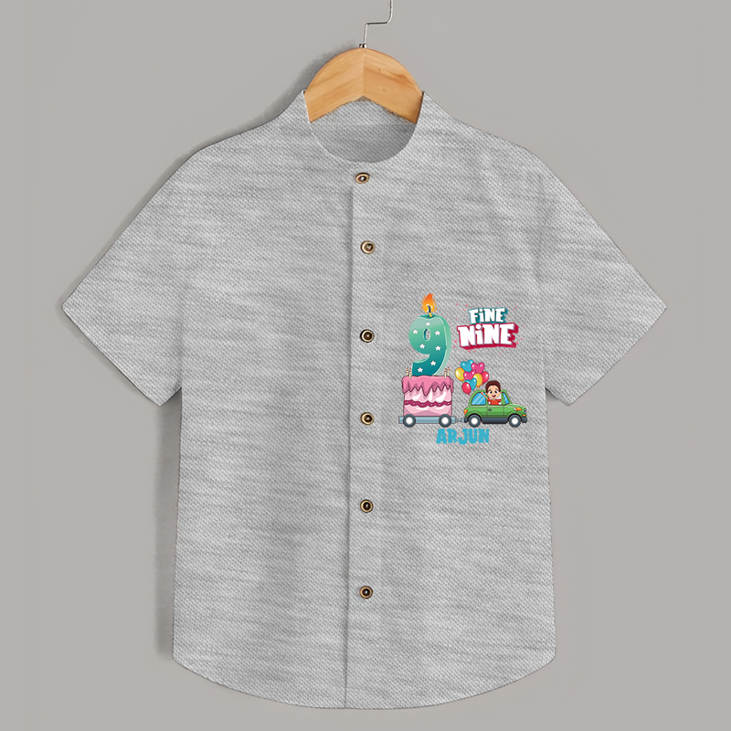 Fine-Nine 9th Birthday – Custom Name Shirt for Boys - GREY MELANGE - 0 - 6 Months Old (Chest 21")