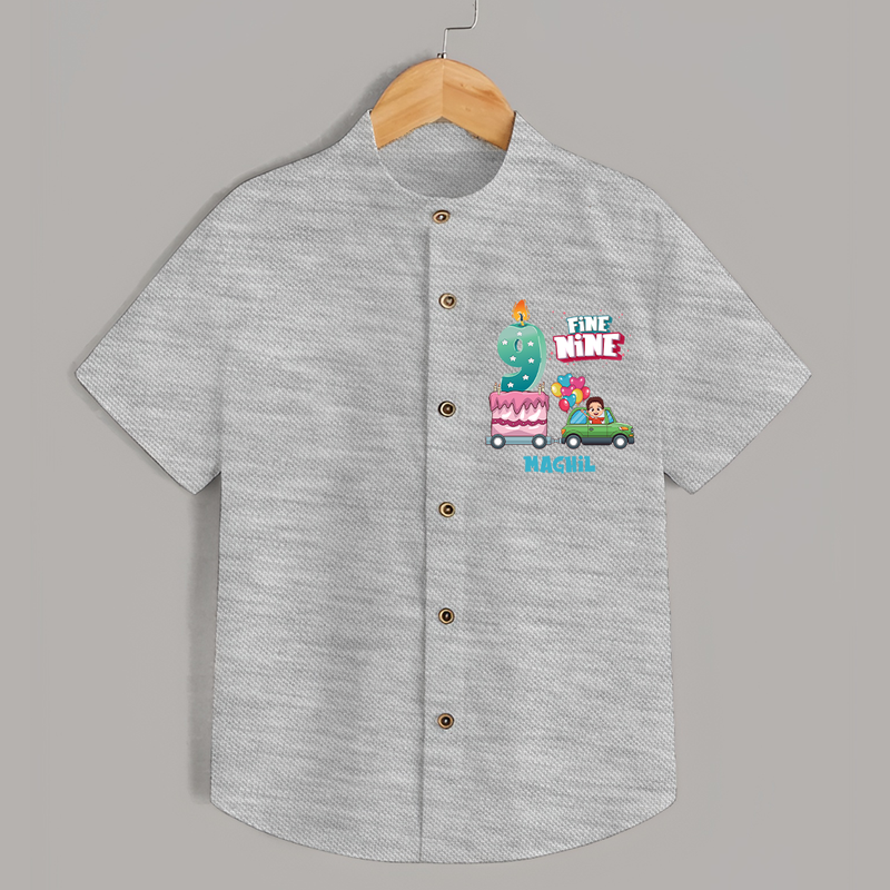 Celebrate Your Kids 9th Year Birthday With "FINE NINE" - Personalized Birthday Shirts with Customized Name - GREY MELANGE - 0 - 6 Months Old (Chest 23")