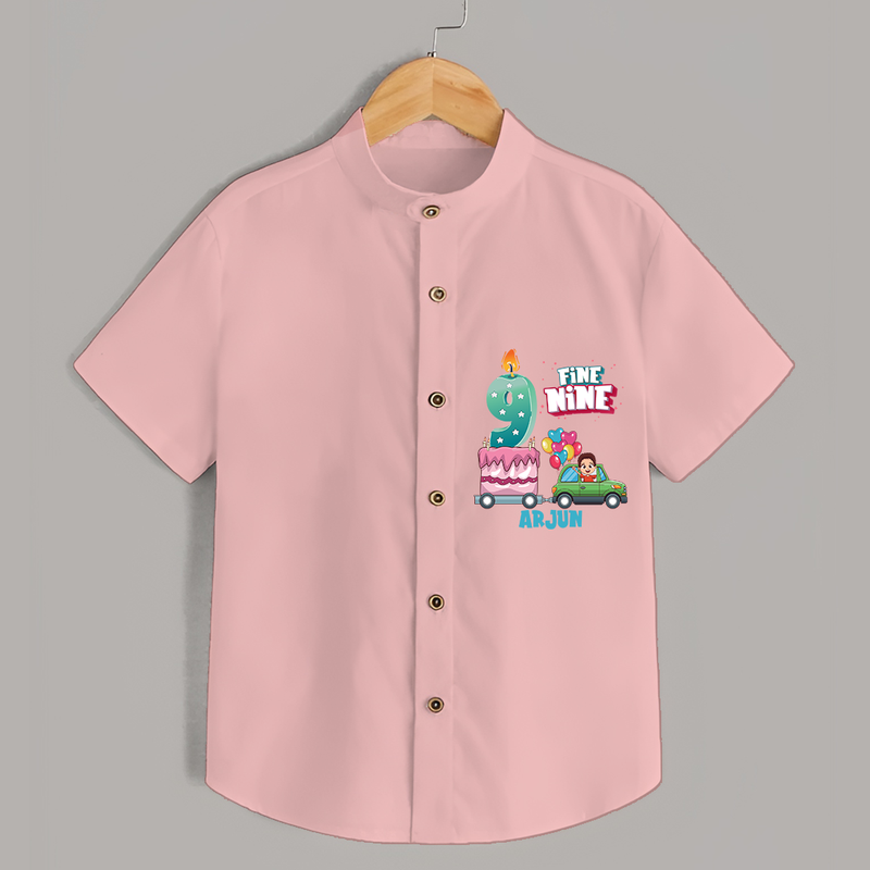 Fine-Nine 9th Birthday – Custom Name Shirt for Boys - PEACH - 0 - 6 Months Old (Chest 21")
