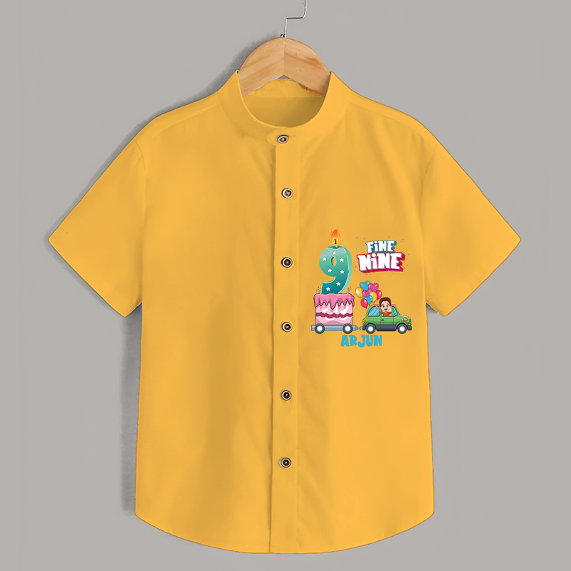 Fine-Nine 9th Birthday – Custom Name Shirt for Boys - YELLOW - 0 - 6 Months Old (Chest 21")