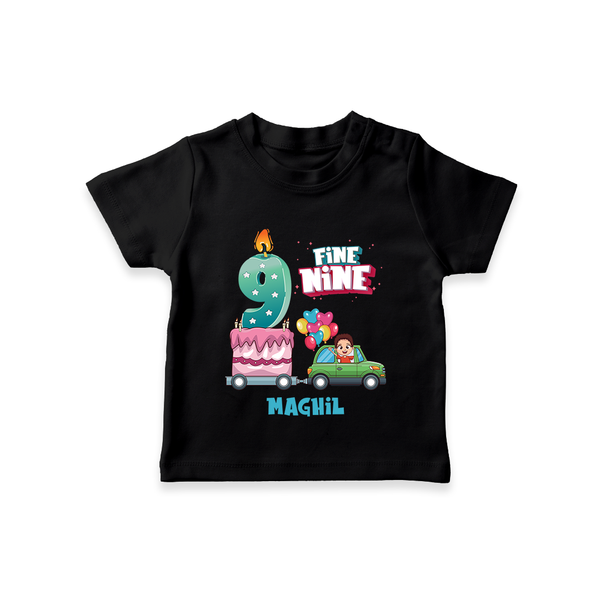 Celebrate Your Kids 9th Year Birthday With "FINE NINE" - Personalized Birthday T-Shirts with Customized Name For Boys - BLACK - 0-5 Months Old (Chest 17")