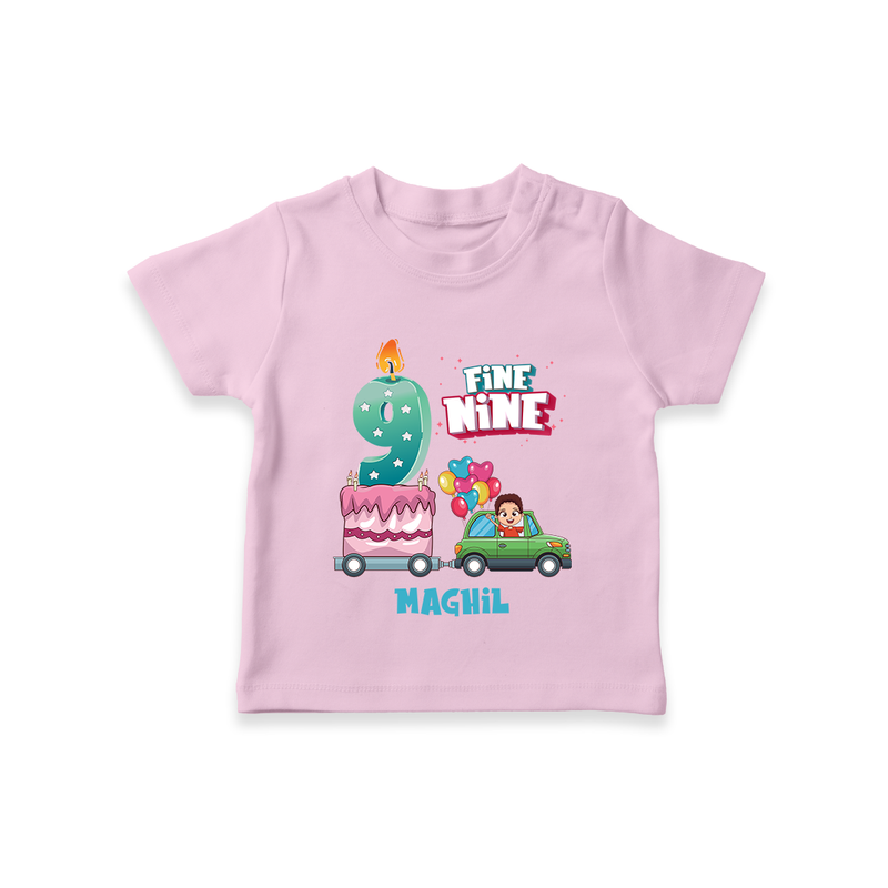 Celebrate Your Kids 9th Year Birthday With "FINE NINE" - Personalized Birthday T-Shirts with Customized Name For Boys - PINK - 0-5 Months Old (Chest 17")