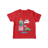 Celebrate Your Kids 9th Year Birthday With "FINE NINE" - Personalized Birthday T-Shirts with Customized Name For Boys - RED - 0-5 Months Old (Chest 17")