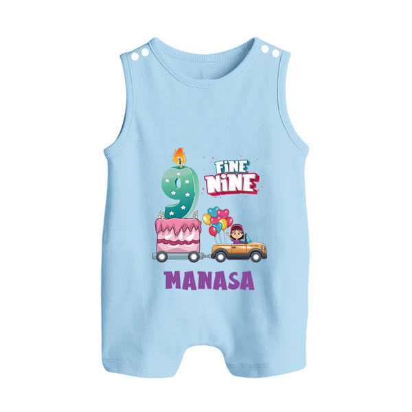 Celebrate 9 Month with Custom Romper Suit/ Sleeveless Romper | Personalized Newborn Outfit | Soft Cotton Comfort - BABY BLUE - 0 - 5 Months Old (Chest 18")