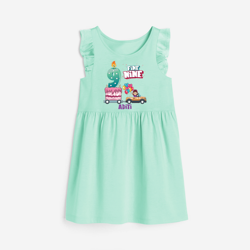 ⁠Fine-Nine 9th Birthday – Personalized Name Frock for Girls - TEAL GREEN - 0 - 6 Months Old (Chest 18")