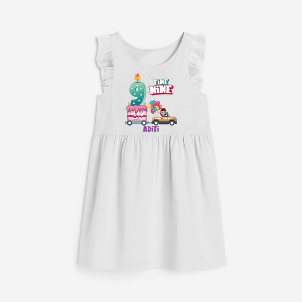 ⁠Fine-Nine 9th Birthday – Personalized Name Frock for Girls - WHITE - 0 - 6 Months Old (Chest 18")