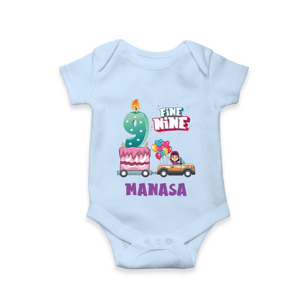 Celebrate 9 Month with Custom Romper | Personalized Newborn Outfit | Soft Cotton Comfort - BABY BLUE - New Born (Chest 14")