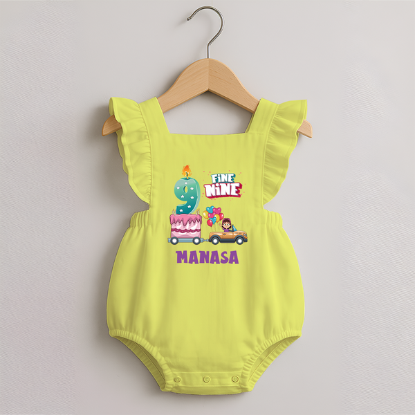 Celebrate 9 Month with Custom Romper Frock | Personalized Newborn Outfit | Soft Cotton Comfort - PASTEL YELLOW - 0 - 3 Months Old (Chest 19")
