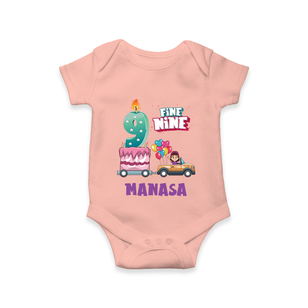 Celebrate 9 Month with Custom Romper | Personalized Newborn Outfit | Soft Cotton Comfort - PEACH - New Born (Chest 14")