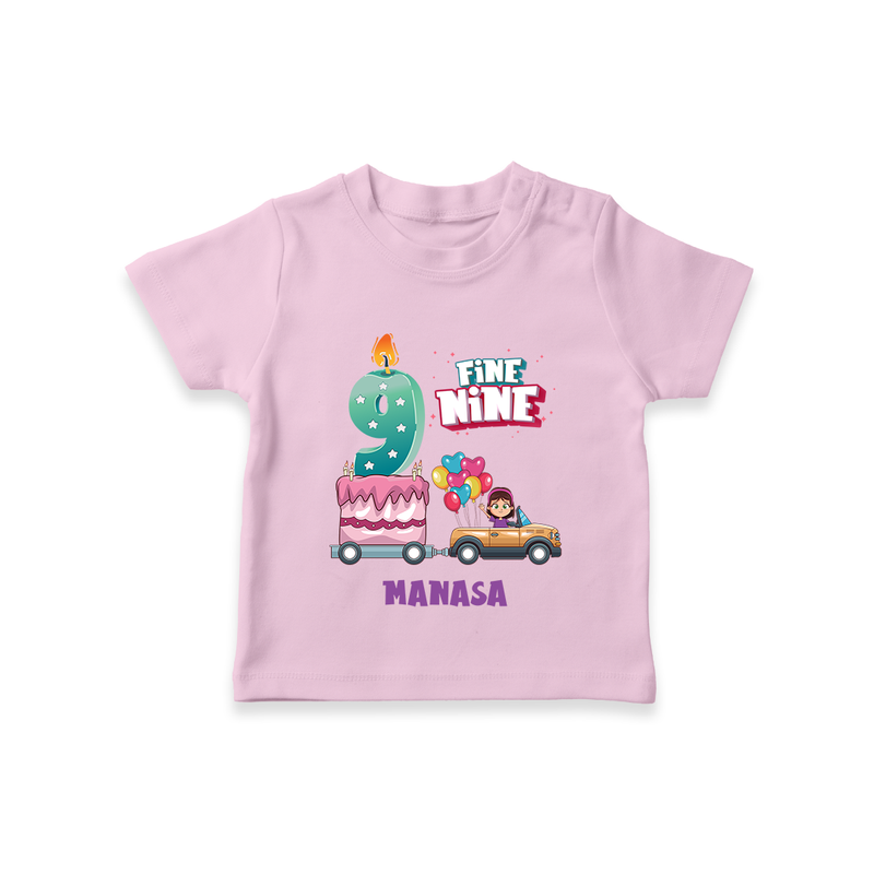 Celebrate Your Kids 9th Year Birthday With "FINE NINE" - Personalized Birthday T-Shirts with Customized Name For Girls - PINK - 0-5 Months Old (Chest 17")